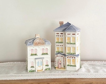 Vintage Hand Painted Brazil Avon “Townhouse” Canisters