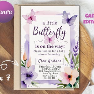 Butterfly Baby Shower Invitation, Purple Butterfly Invitation Template, Butterfly Baby Shower Invitation Girl, Butterflies and Flowers Pink
