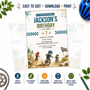 May include: A birthday invitation card featuring the text Let's Ride and Celebrate Jackson's Birthday, He is Turning 7, with details for Saturday, 26 September, 3:00 PM to 6:00 PM at The Greenwood Park, 123 Adventure Way, Maple Grove, CA 95670.
