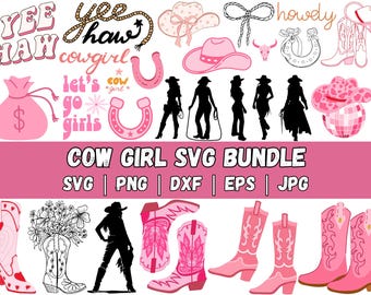Cowgirl Silhouette SVG Bundle: Western Clipart, Cricut Files (Digital Download)
