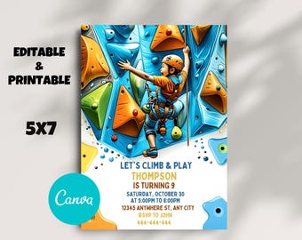 Editable Climber Birthday Party Invite, Digital Rock climbing Invitation, climbing Rock wall invitation, Adult Kids Birthday Invite Template