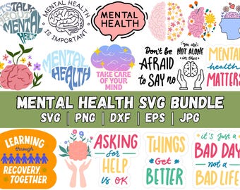 Mental Awareness SVG, Health megabundel inspirerende positieve motiverende snijbestanden voor Cricut