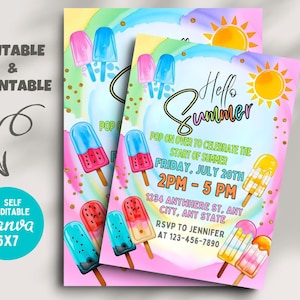 Invitation à une fête de popsicle, bonjour invitation à une fête d'été, fin d'école, fête de crème glacée dernier jour d'école, fête de quartier, anniversaire Evite