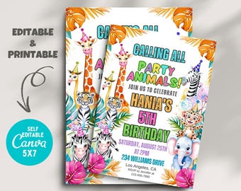 Calling All Party Animals Birthday Invitation, Editable & Printable Template, Calling All Party Animals Digital Invitation, Digital Invite