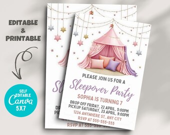 Retro Neon Sleepover Birthday Invitation: Editable Template (Digital Download