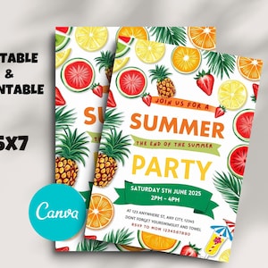End of Summer Party Invitation, Summer Party Invitation, Summer Invites, Summer Birthday Party Invite, Pool Party, Editable Canva Template