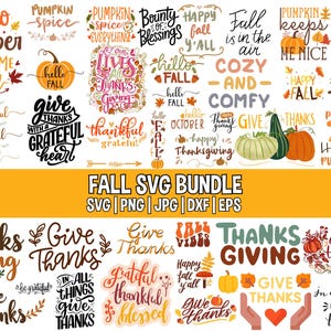 Fall SVG Bundle: Autumn, Thanksgiving Designs (Digital Download)