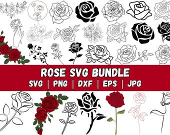 Rose Outline SVG Bundle: Flower Vectors, Cricut Cut File (Digital Download)