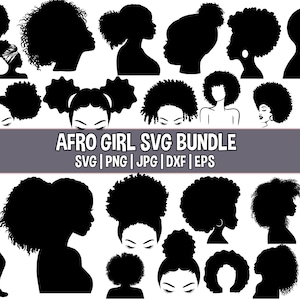 Afro Woman SVG Bundle,Afro Girl Svg,Black Woman Silhouette,Afro Hair Svg,Curly Hair Svg,African American Svg,Afro Woman Cut File For Circut