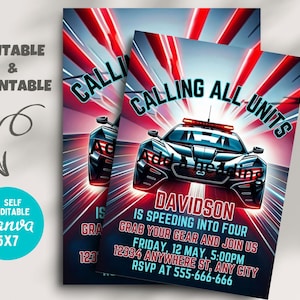 Editable Police Birthday Invitation, Cop Car Party Invite Template, Boys Birthday Evite, Police Officer, Calling All Units, Instant Download