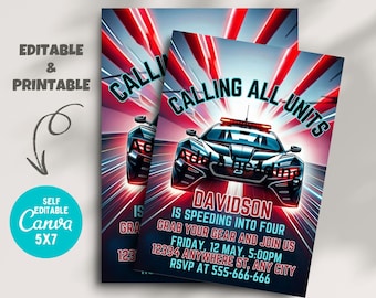 Editable Police Birthday Invitation, Cop Car Party Invite Template, Boys Birthday Evite, Police Officer, Calling All Units, Instant Download
