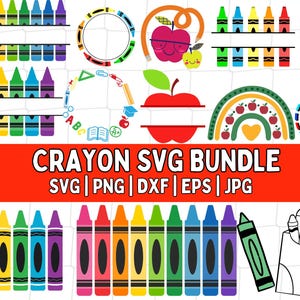 Crayon Split Monogram Svg, Teacher Svg, Crayon Svg Crayon Set Svg Cut Files for Cricut and Silhouette, Svg, PNG, JPG Instant Download