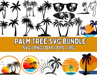 Paquete SVG de palmeras: Clipart de playa tropical (descarga digital)