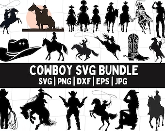 SVG-bundel cowboysilhouet: westerse afbeeldingen (digitale download)