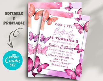 Regenbogen Schmetterling Geburtstagseinladung: Whimsical Blumengarten (editierbar, Instant Download)