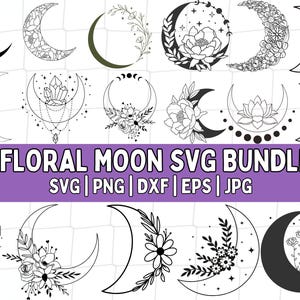 Floral Mond SVG Bundle: Boho Wildblumen Cut Files (digitaler Download)