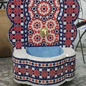 Fes Mosaic Fountain: Handmade Moroccan Zellige Tile Water Feature