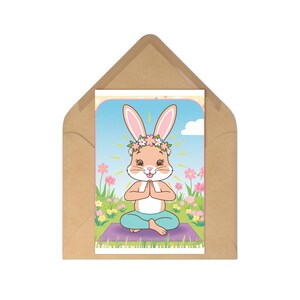 Jeu de cartes postales fantaisistes de méditation avec un lapin, jolies cartes de voeux, cartes de Pâques, notes inspirantes, décoration printanière, art floral lapin