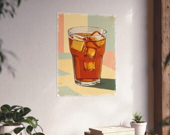 Pósteres verticales mate de bebidas retro, arte de bebidas vintage, vaso de té helado, decoración de bar para el hogar, arte de pared de cócteles