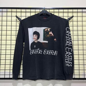 Crystal Castles Band T-shirt, bleksvart t-shirt med grafik, långärmad storlek L