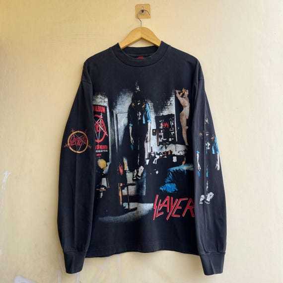 Slayer Band T-Shirt, Rare Bootleg  Thrash Metal Long Sleeve Tee, Heavy Metal Graphic, Rock Concert Shirt, Unisex Large