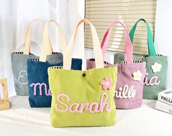 Personalized Corduroy Kids Handbag, Embroidered Name, Christmas Gift