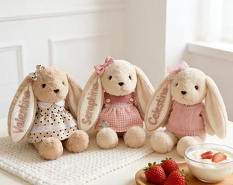 Personalized Easter Bunny Plush with Name – Custom Stuffed Rabbit, Baby’s First Easter Gift, Basket Stuffer, Nursery Keepsake