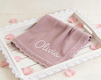 Manta de bebé de algodón orgánico personalizada con nombre bordado, regalo para recién nacido
