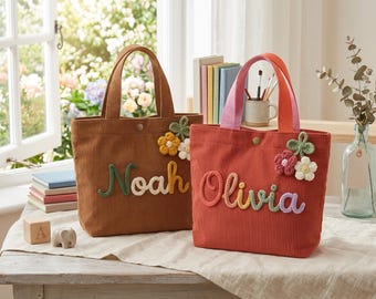 Custom Name Embroidery Tote Bag, Large Capacity Daily Handbag, Rope Handle Shoulder Bag, Vacation Beach Pouch