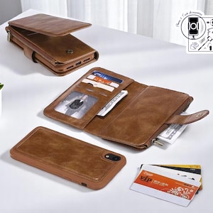 Custodia magnetica in similpelle per telefono con cerniera, portafoglio con scomparti per carte, cover a ribalta staccabile / stile vari modelli, design antiurto