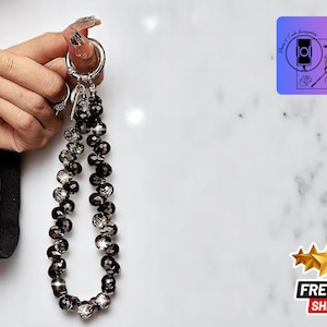 Correa para teléfono con cuentas de cristal / Cordón para muñeca con purpurina / Cuerda universal para llavero / Bonita pulsera de cuentas para teléfono / Elegante llavero para bolso
