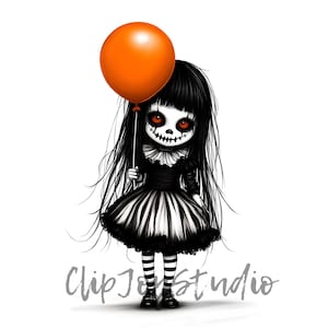 Clipart de payaso gótico chibi espeluznante: Diario basura de Halloween (JPG)
