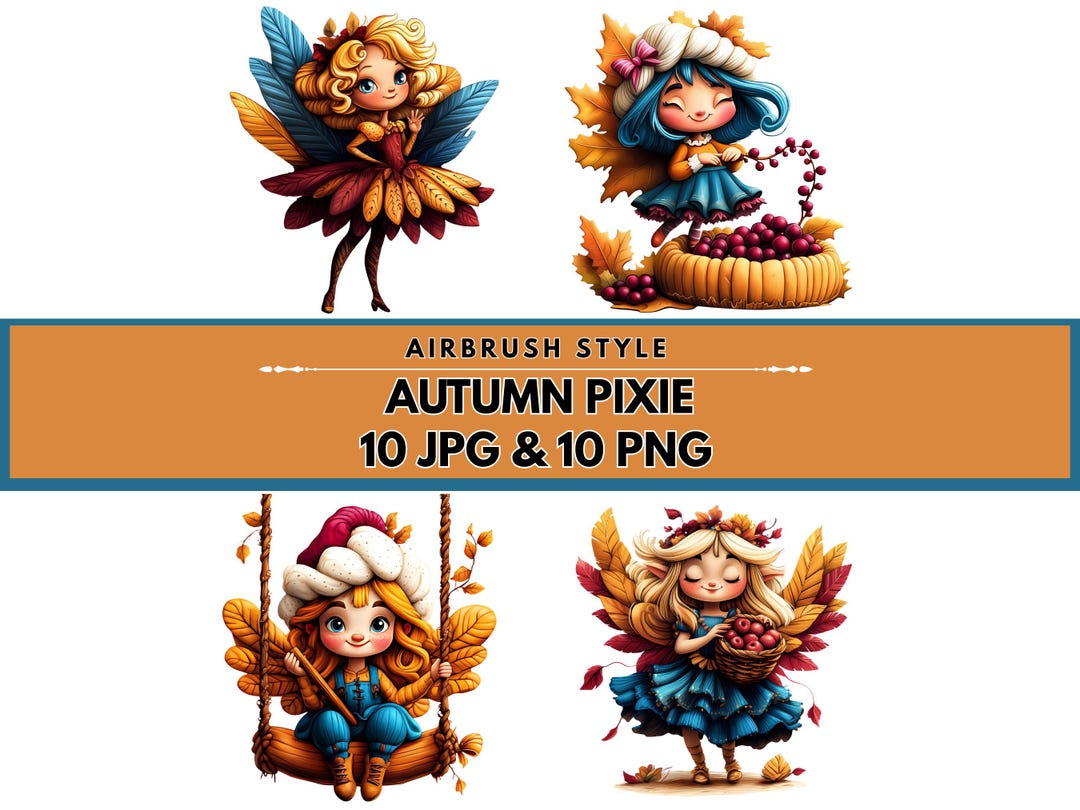 Autumn Pixie Clipart: Fall Fairy With Leaf Dress PNG & JPG Digital ...