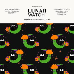 Seamless Halloween Pattern, Black Owl Bat Digital Paper, Mystic Nocturnal Motifs, Dark Academia Colorways, Transparent PNG Patterns for POD