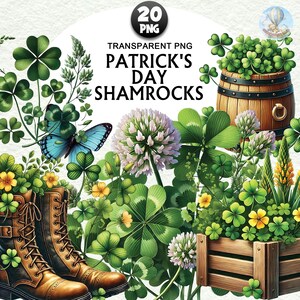 20+ Kleeblatt Blätter Clipart Bundle, Aquarell Kleeblätter Png, Kleeblatt Clipart, Topf Mit Gold Png, Regenbogen Clipart, Patrick's Day Png