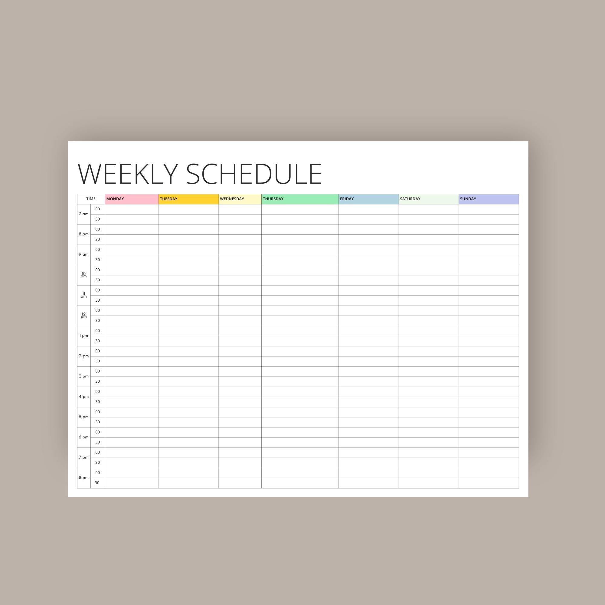 Colorful Hourly Weekly Schedule, Printable Time Blocking Planner ...