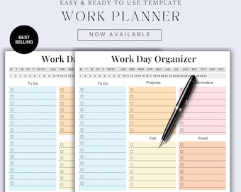 Work Day Organizer, Work Schedule Planner, Daily To-Do List, Daily Reminder Checklist, Digital PDF Planner Template, Digital Download
