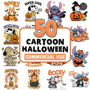 50+ Bluey Png Bundle, Snoopy Png, Stitches Png, Halloween Cartoon Charaters Png, Spooky Season Png Bundle, Cukierek albo psikus Png