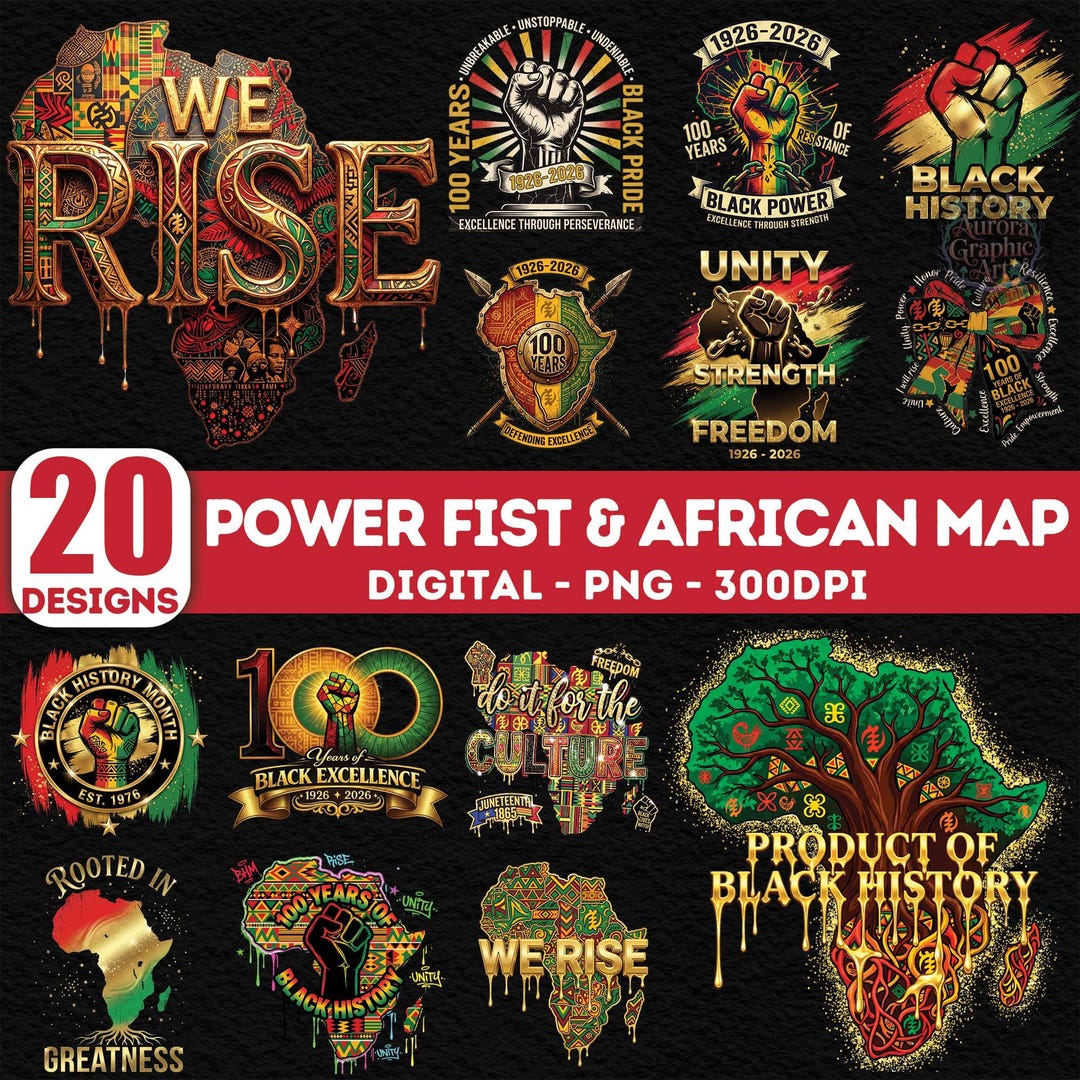 Black History Power Fist Png Bundle, 20 PNG African Map, Black ...