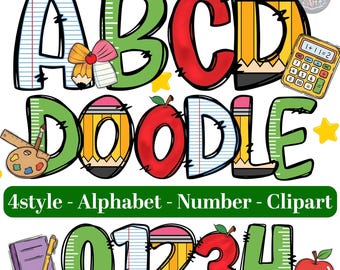 学校の文字PNGバンドル、4つのPNG学校の落書き、教師のアルファベットPNGバンドル、手描きフォントPNG、学校のPNG、教師の生活PNG