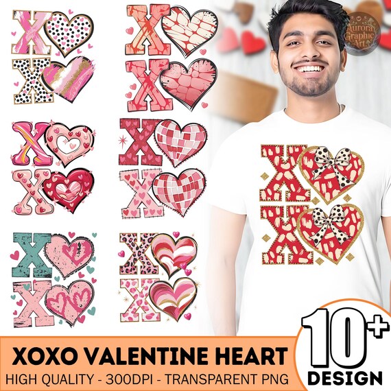 Heart Brushstroke Png Bundle, 10 PNG Xoxo Valentine Day, Coquette Xoxo Glitter Png Bundle, Retro Heart Png, Love Day Png, Kiss You Png