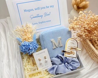 Something Blue Wedding Proposal Gift Box, Blue Dried Flower Gift Set, Floral Wedding Keepsake, Wedding Day Good Luck Charm