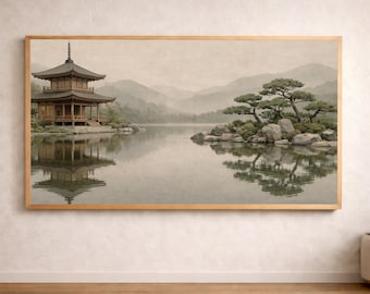 Japandi Lake Mountains TV Frame Art (Digital Download)
