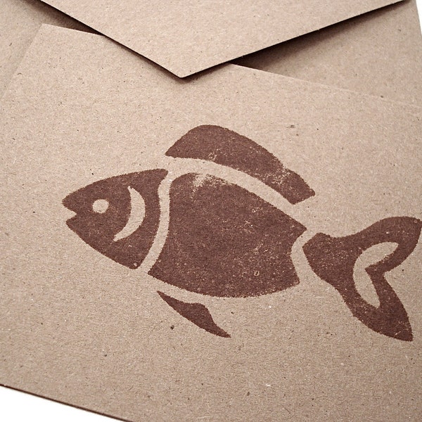 Fish Note Cards - Nautical Stationery - Blank - Thank You Cards - Kraft Paper