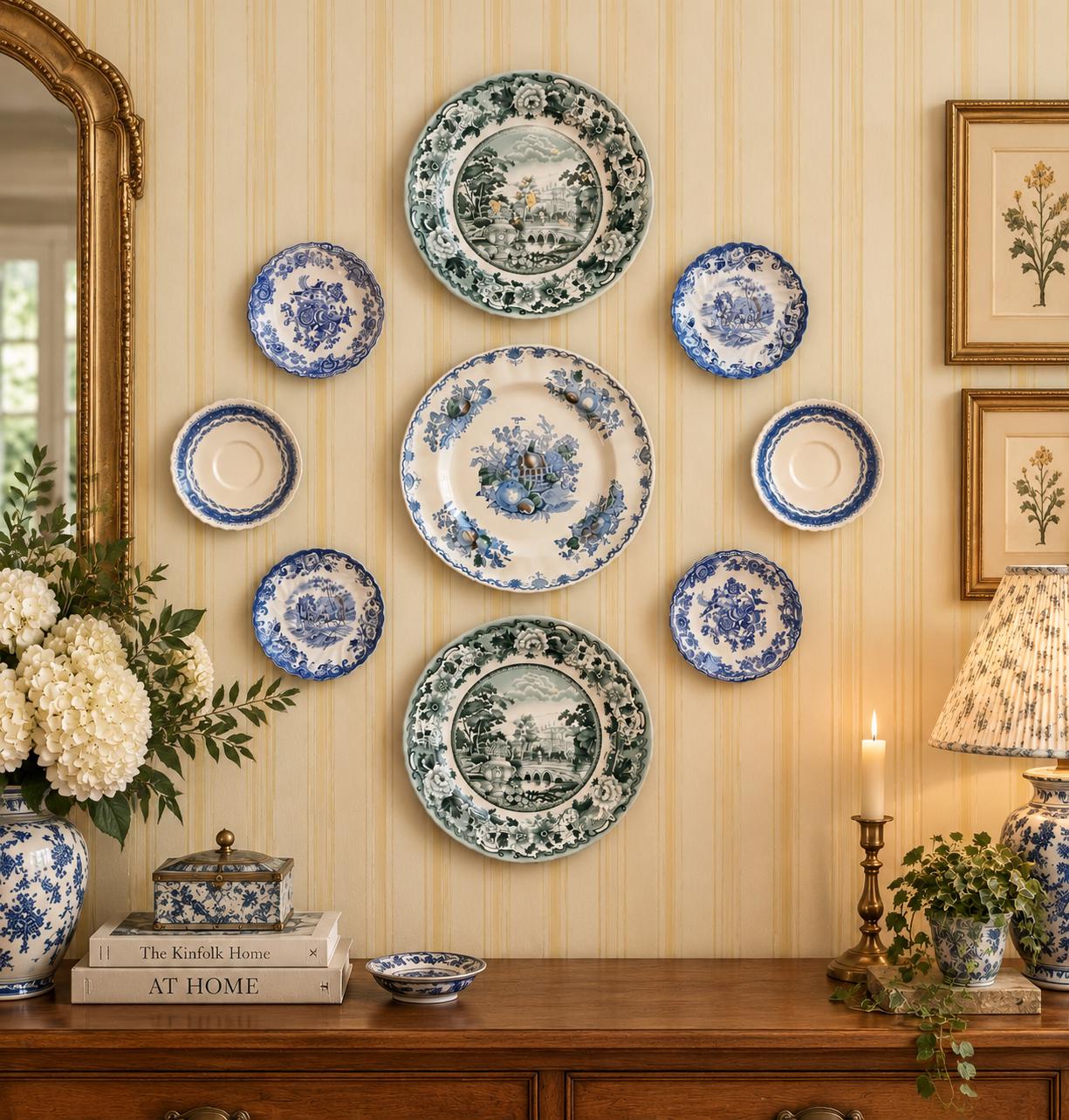 Vintage Plates Blue White Green - Etsy