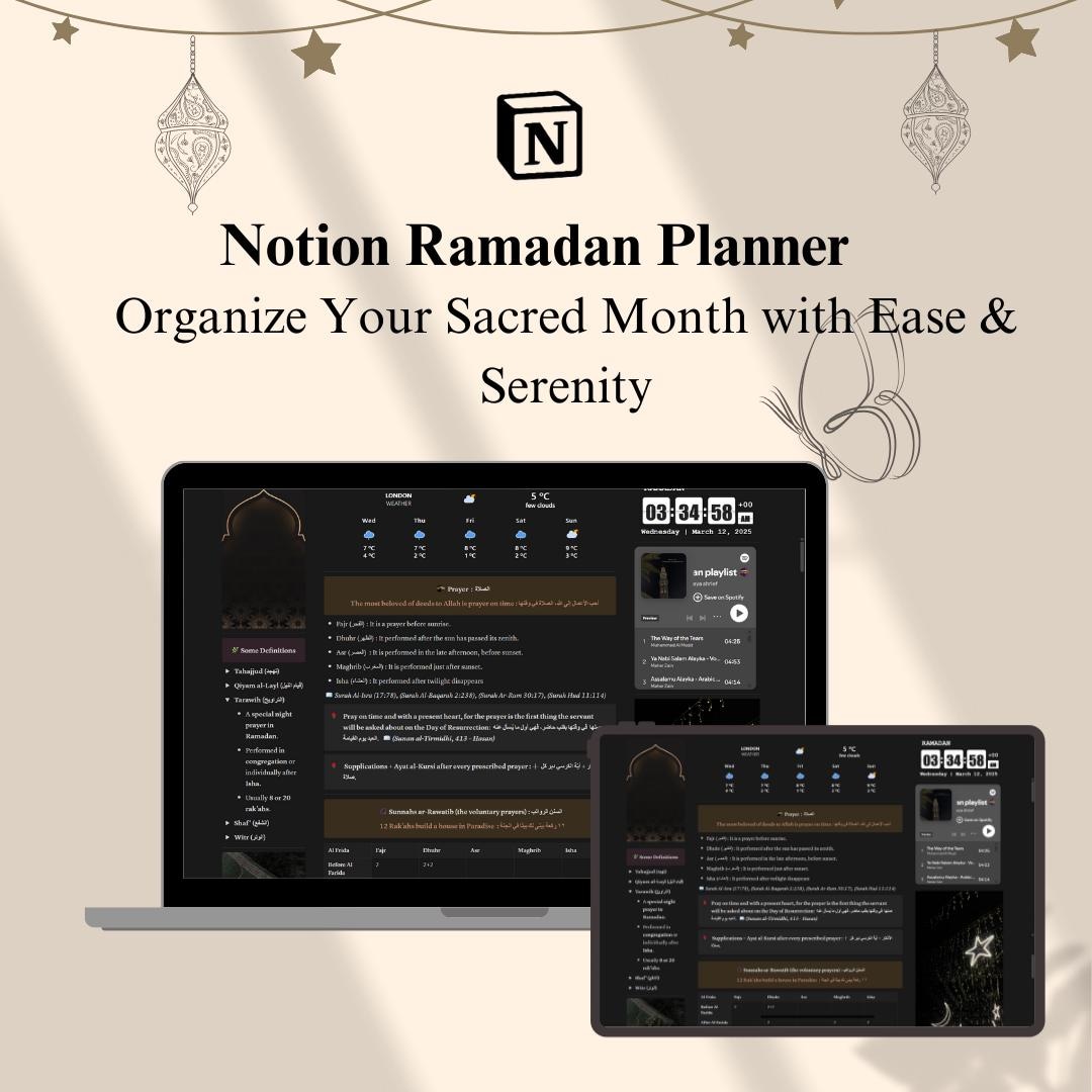 Ramadan Planner 2025 Notion Template | Islamic Productivity, Quran ...