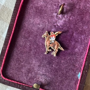 Rare Vintage 9k Gold Art Deco Enamel Charm Horse Jockey Race