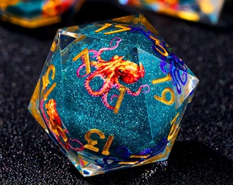 Juego de dados Blue Octopus Liquid Core, dados de resina de borde afilado para D&D