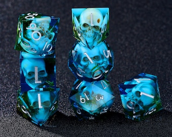 Blauwe skeletalgen dobbelstenen set | Skull DND-dobbelstenen, tafel-RPG