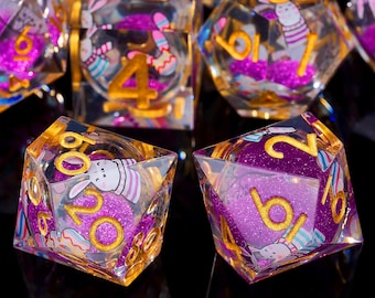 Bunny Liquid Core Dice Set: Handmade Sharp Edge TTRPG, Easter Gift